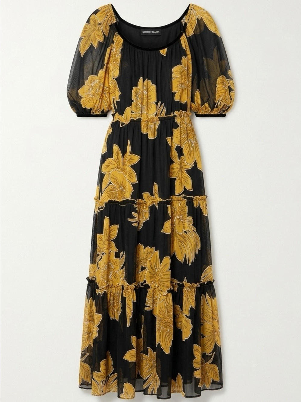 NWOT Fifteen Twenty Women’s Gold/Black Midi Sheer Short Sleeve Dress - Size M - Picture 3 of 6